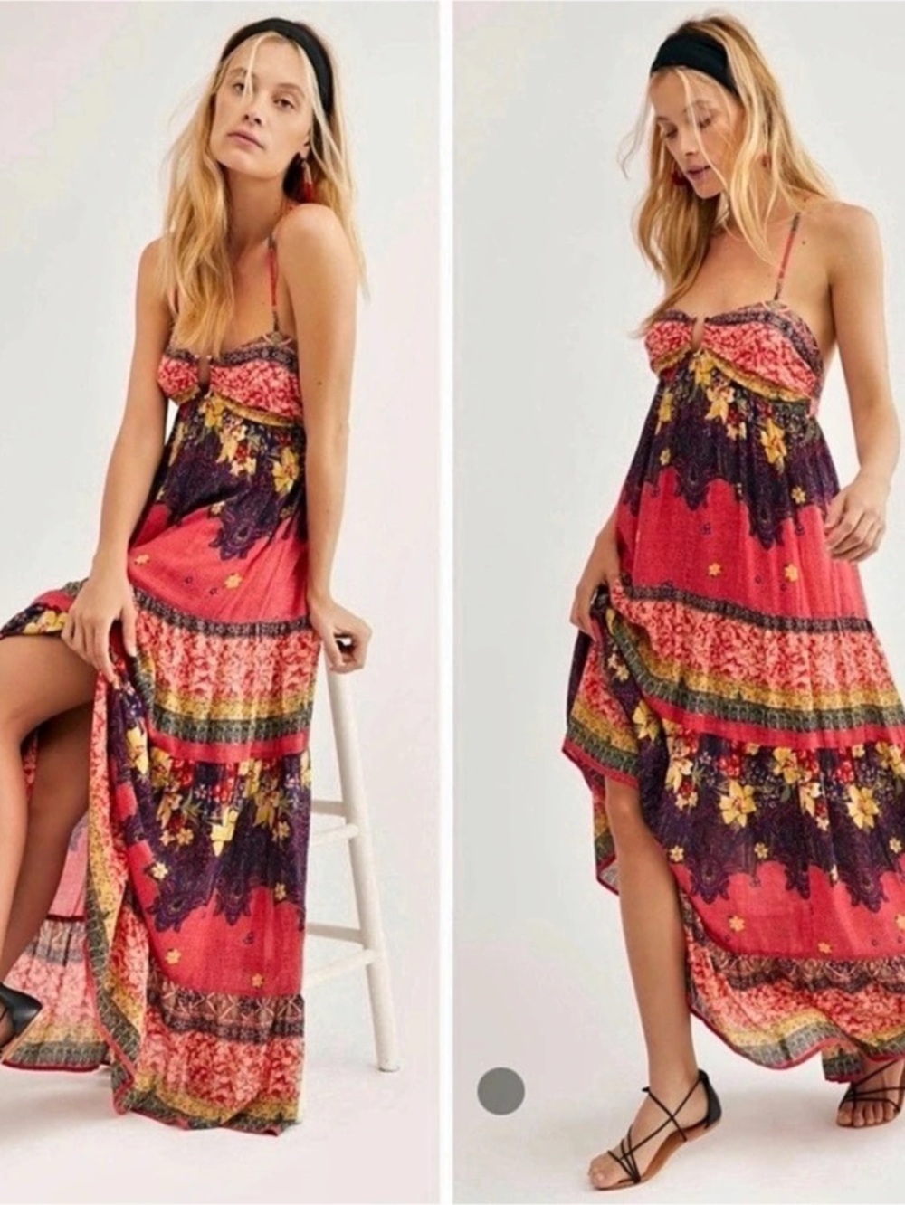 Free People Give A Little Maxi Dress Pink Multi Size Small